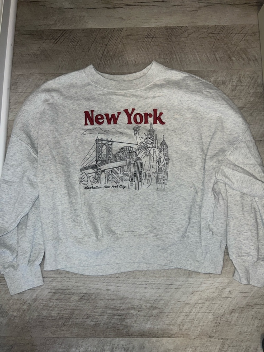 Abercrombie & Fitch Light Gray Crewneck with Red "New York" Lettering